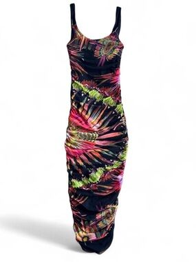 Y2K Jean Paul Gaultier black maxi dress with floral tropical print size S